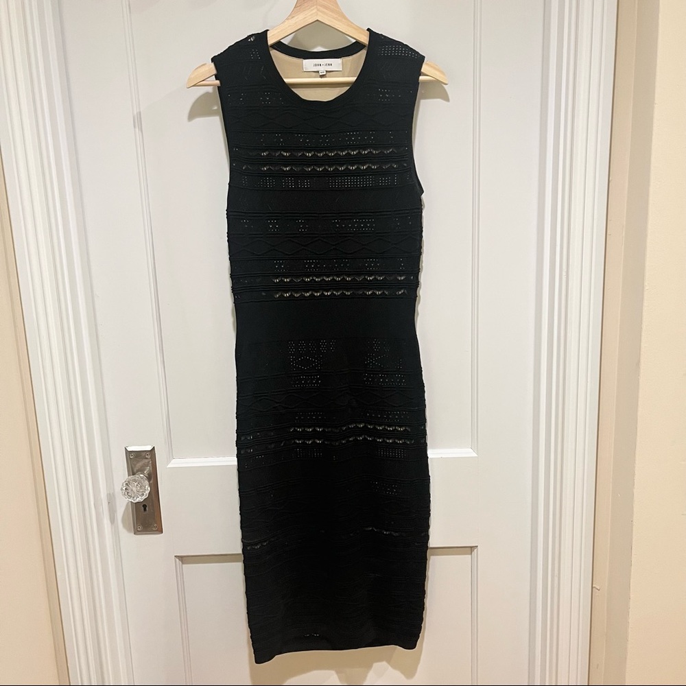 ⭐️ John + Jenn Black Crochet Knit Bodycon Midi Dress M